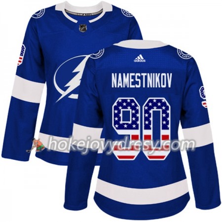 Dámské Hokejový Dres Tampa Bay Lightning Vladislav Namestnikov 90 2017-2018 USA Flag Fashion Modrá Adidas Authentic